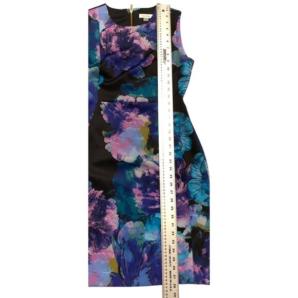 Calvin Klein Womens Dress Sz 10 Scuba Feel Black Blue Purple Sheath Knee Length - Picture 6 of 14